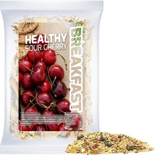 Bio Müsli Sauerkirsche, ca. 50g, Express Maxi-Tüte mit Etikett
