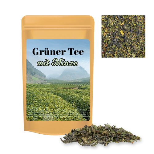 Bio Grüner Tee mit Minze, ca. 12g, Standbeutel Mini