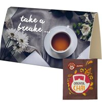 Bio Beuteltee Oriental Chai ca 18g Werbekarte A6 gefaltet