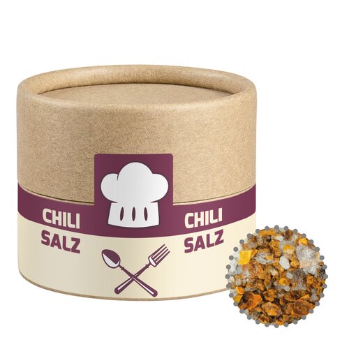 Gewürzmischung Chili-Salz, ca. 30g, Kraftpapierdose Mini