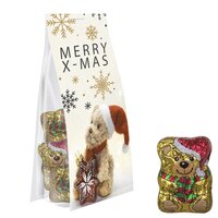 SchokoWeihnachtsbärchen ca 40g Express Blockbodenbeutel mit Werbereiter