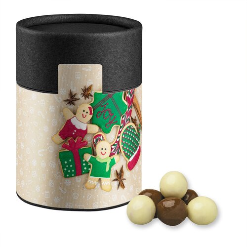 Bio Knusperkugeln-Mix, ca. 50g, Kraftpapierdose Midi schwarz