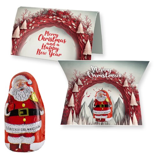 Lübecker Marzipan Weihnachtsmänner, ca. 12g, Werbekarte A6 gefaltet