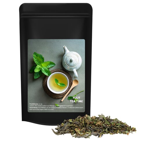 Bio Grüner Tee mit Minze, ca. 30g, Standbeutel Midi schwarz