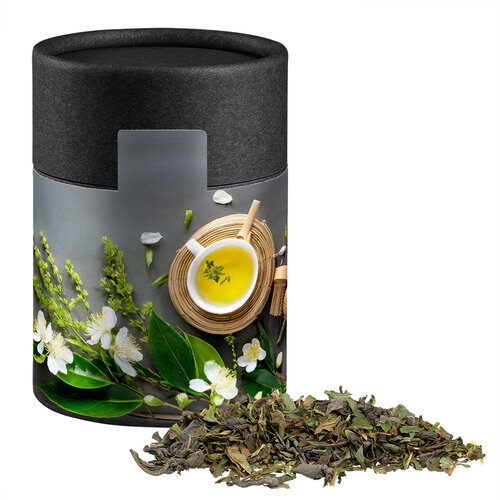 Bio Grüner Tee mit Minze, ca. 30g, Kraftpapierdose Midi schwarz