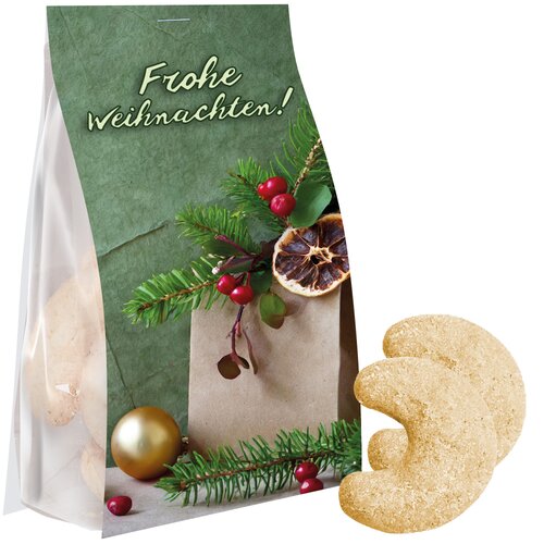 Bio Vanillekipferl, 100g, Express Blockbodenbeutel mit Werbereiter