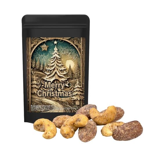 Bio Zimt-Mandel Vanille-Cashew Mix, ca. 30g, Standbeutel Mini schwarz