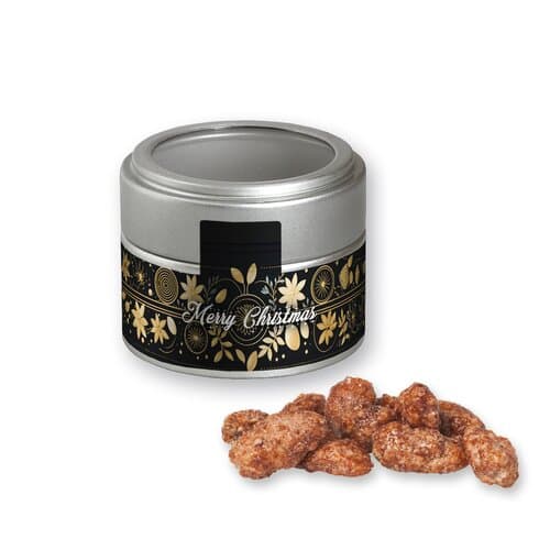 Bio Feuergebrannte Mandeln, ca. 60g, Metalldose Mini mit Sichtfenster silber