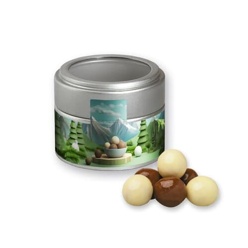 Bio Knusperkugeln-Mix, ca. 45g, Metalldose Mini mit Sichtfenster silber