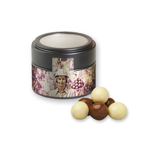 Bio Knusperkugeln-Mix, ca. 45g, Metalldose Mini mit Sichtfenster schwarz