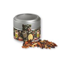 Kaminfeuer Tee ca 30g Metalldose Mini mit Sichtfenster silber