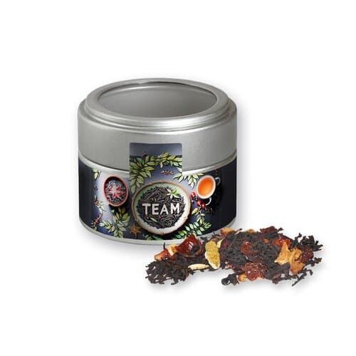 Bio Weihnachts Schwarztee, ca. 30g, Metalldose Mini mit Sichtfenster silber