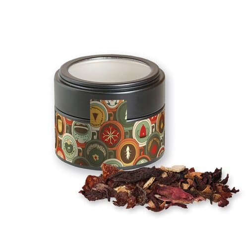 Bio Weihnachts Früchtetee, ca. 30g, Metalldose Mini mit Sichtfenster schwarz