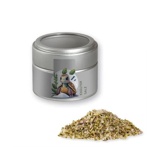 Bio Gewürzmischung Kräutersalz, ca. 75g, Metalldose Mini mit Sichtfenster silber
