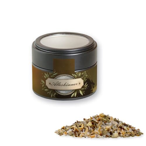 Bio Gewürzmischung Alleskönner, ca. 60g, Metalldose Mini mit Sichtfenster schwarz