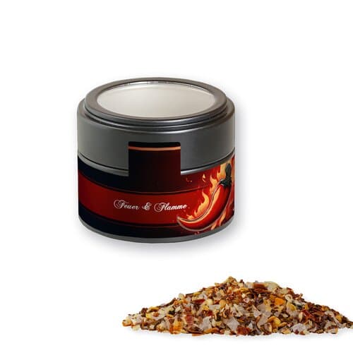 Bio Gewürzmischung Feuer und Flamme, ca. 60g, Metalldose Mini mit Sichtfenster schwarz
