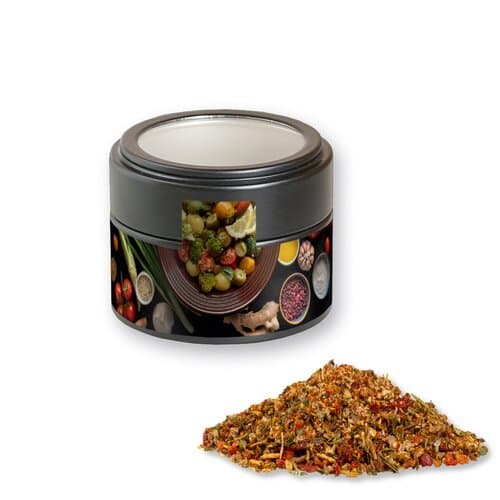Gewürzmischung Mediterraner Veggie Mix, ca. 40g, Metalldose Mini mit Sichtfenster schwarz
