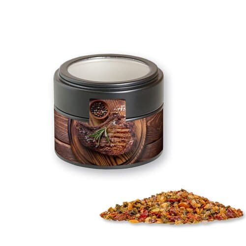 Gewürzmischung Steak Pfeffer, ca. 60g, Metalldose Mini mit Sichtfenster schwarz