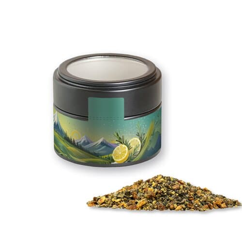 Gewürzmischung Zitronen-Pfeffer, ca. 60g, Metalldose Mini mit Sichtfenster schwarz