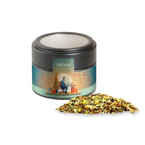 Bio Weihnachts Gewürzmischung Chefsache, ca. 50g, Metalldose Mini mit Sichtfenster schwarz