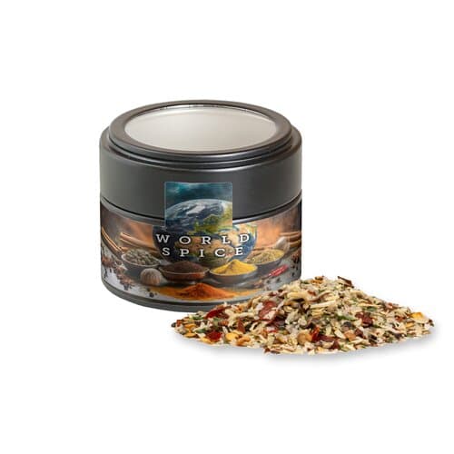 Bio Weihnachts Gewürzmischung Braten, ca. 50g, Metalldose Mini mit Sichtfenster schwarz