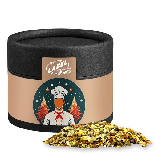 Bio Weihnachts Gewürzmischung Chefsache, ca. 30g, Kraftpapierdose Mini schwarz