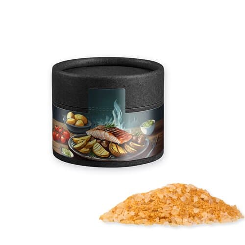 Gewürzmischung Rauch-Salz grob, ca. 75g, Kraftpapierdose Mini schwarz