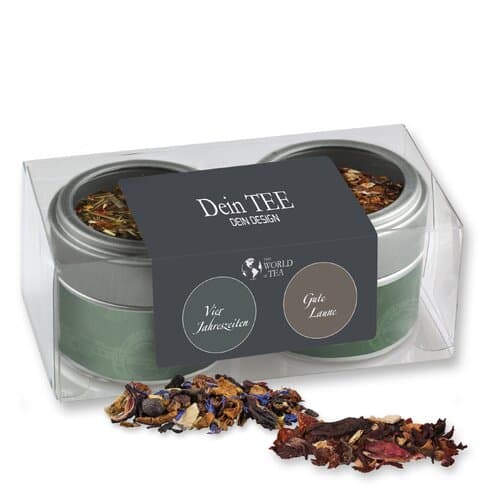 Verschiedene Weihnachts Teesorten, Bio und nicht-Bio, ca. 60-70g, Metalldose Mini mit Sichtfenster im 2er Set