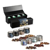 Verschiedene Weihnachts Teesorten Bio und nichtBio ca 120140g GeschenkSet Premium schwarz mit Magnetverschluss und 4 Metalldosen Mini mit Sichtfenster
