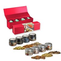 Verschiedene Weihnachts Gewürzmischungen ca 120140g GeschenkSet Premium rot mit Magnetverschluss und 4 Metalldosen Mini mit Sichtfenste