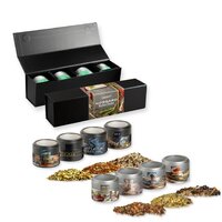 Verschiedene Weihnachts Gewürzmischungen ca 120140g GeschenkSet Premium schwarz mit Magnetverschluss und 4 Metalldosen Mini mit Sichtfenster