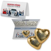 Goldenes Schoko-Herz ca 9g Werbekarte A6 gefaltet