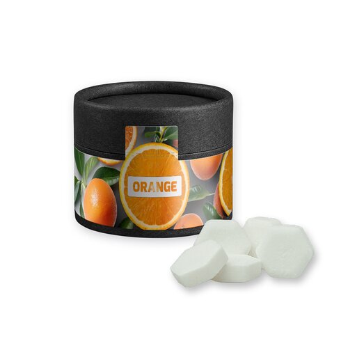 Bio Traubenzucker Orange Drops, ca. 40g, Kraftpapierdose Mini schwarz