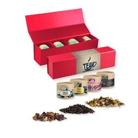 Verschiedene Teesorten Bio und nichtBio ca 60140g GeschenkSet Premium rot mit Magnetverschluss und 4 Kraftpapierdosen Mini