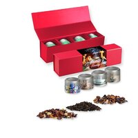 Verschiedene Teesorten Bio und nichtBio ca 60140g GeschenkSet Premium rot mit Magnetverschluss und 4 Metalldosen Mini mit Sichtfenste