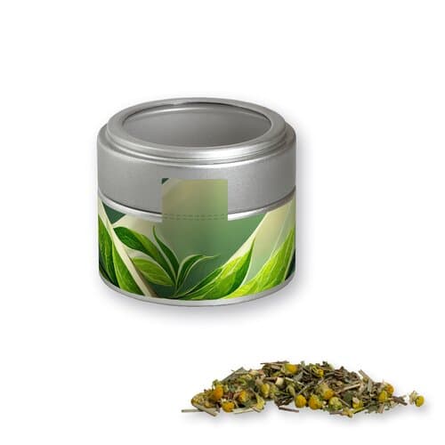 Bio Kräutertee Kräuterfantasie, ca. 15g, Metalldose Mini mit Sichtfenster silber