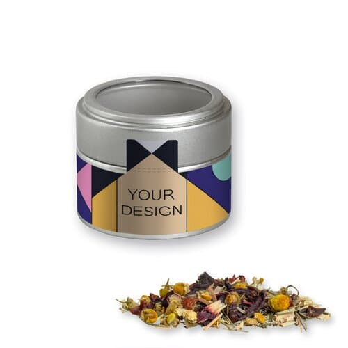 Bio Kräutertee Vierjahreszeiten, ca. 15g, Metalldose Mini mit Sichtfenster silber