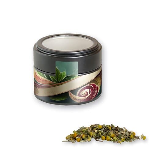 Bio Kräutertee Kräuterfantasie, ca. 15g, Metalldose Mini mit Sichtfenster schwarz