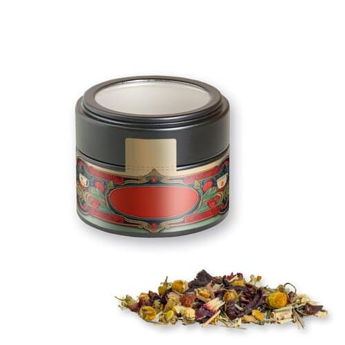 Bio Kräutertee Vierjahreszeiten, ca. 15g, Metalldose Mini mit Sichtfenster schwarz