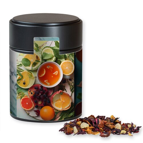 Bio Früchtetee gute Laune, ca. 60g, Metalldose Midi schwarz