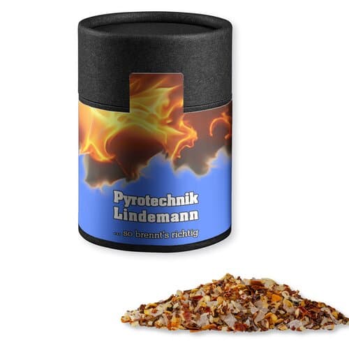 Bio Gewürzmischung Feuer und Flamme, ca. 75g, Kraftpapierdose Midi schwarz