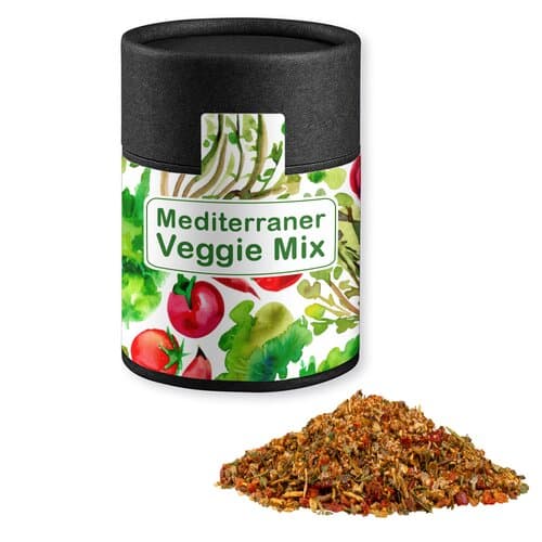 Gewürzmischung Mediterraner Veggie Mix, ca. 50g, Kraftpapierdose Midi schwarz