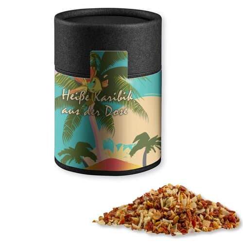 Gewürzmischung HOT Karibik Mix, ca. 50g, Kraftpapierdose Midi schwarz