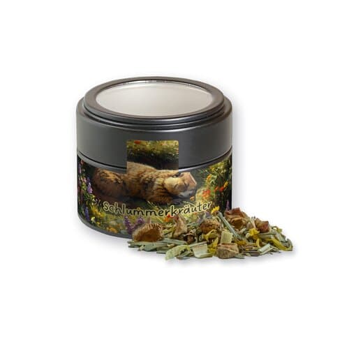 Bio Kräutertee Seelenwohl, ca. 17g, Metalldose Mini mit Sichtfenster schwarz