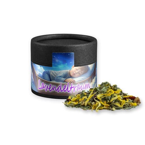 Kräutertee Lavendel, ca. 11g, Kraftpapierdose Mini schwarz