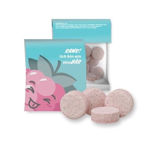 Bio Himbeer Drops, ca. 15g, Express Midi-Tüte mit Werbereiter