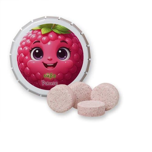 Bio Himbeer Drops, ca. 20g, Klick-Klack Dose weiß