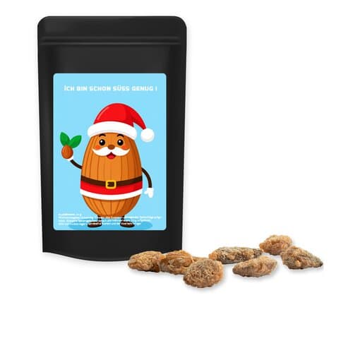 Feuergebrannte Mandeln ohne Zuckerzusatz, ca. 30g, Standbeutel Mini schwarz