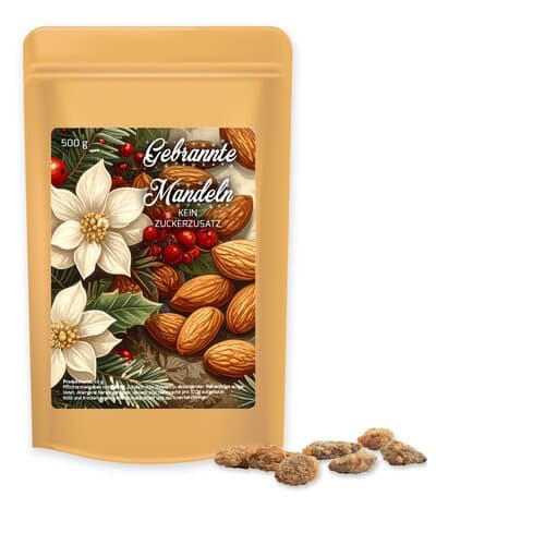Feuergebrannte Mandeln ohne Zuckerzusatz, ca. 500g, Standbeutel Maxi