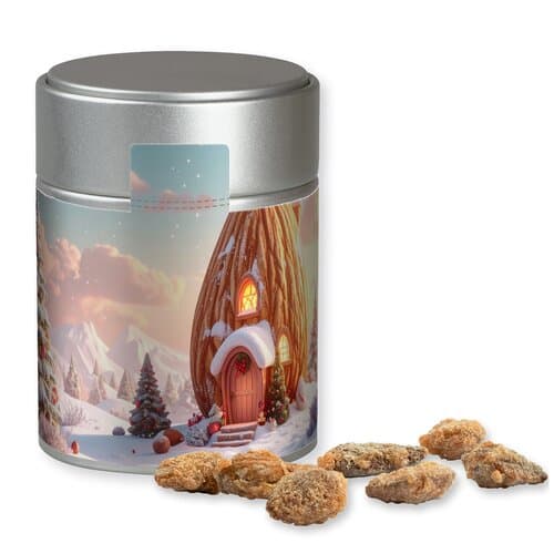 Feuergebrannte Mandeln ohne Zuckerzusatz, ca. 100g, Metalldose Midi silber